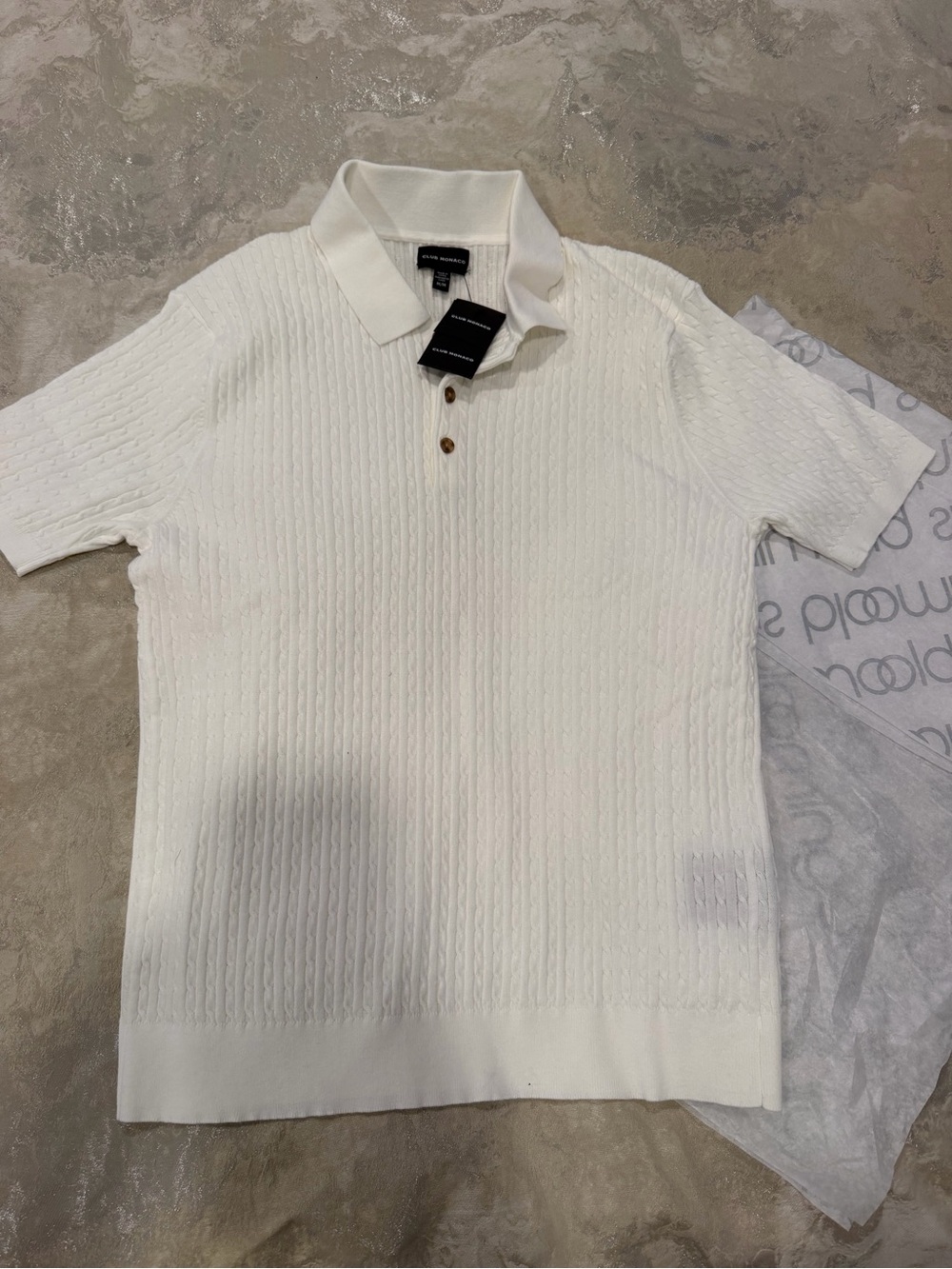 Club Monaco White Knit Short-Sleeve Polo